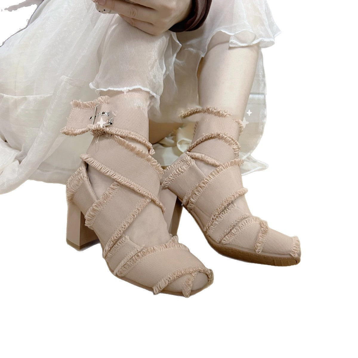 Damen High Heels Riemendesign Fransen