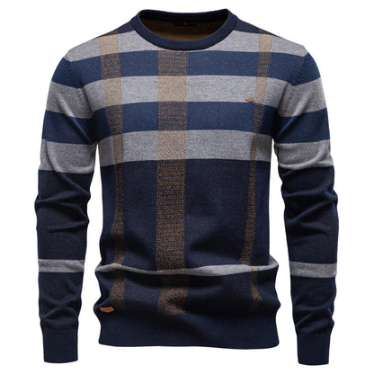 Herren Pullover Langarm Karomuster Weich