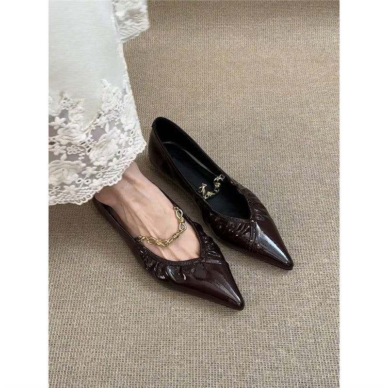 Damen Ballerinas Spitze Ketten Dekoration