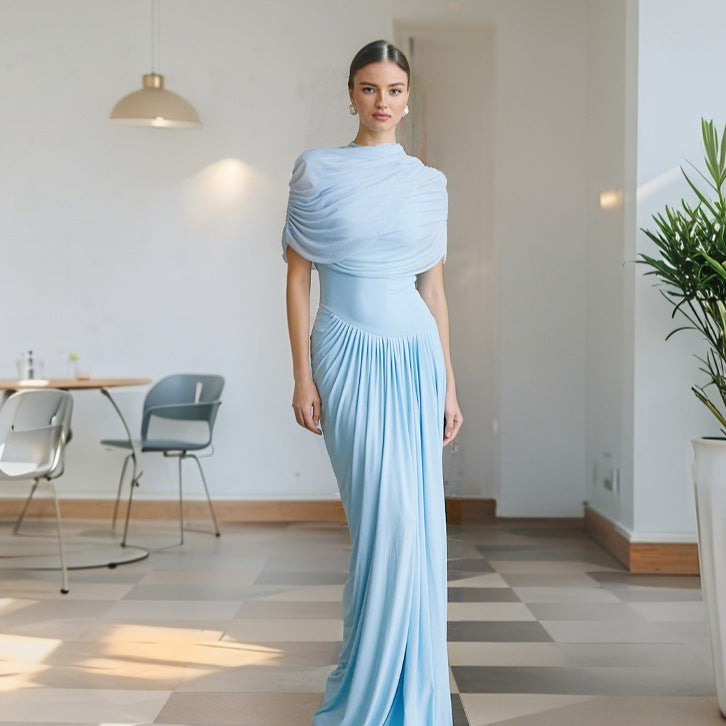 Damen Maxikleid Lang Mit Drapierungen Elegantes
