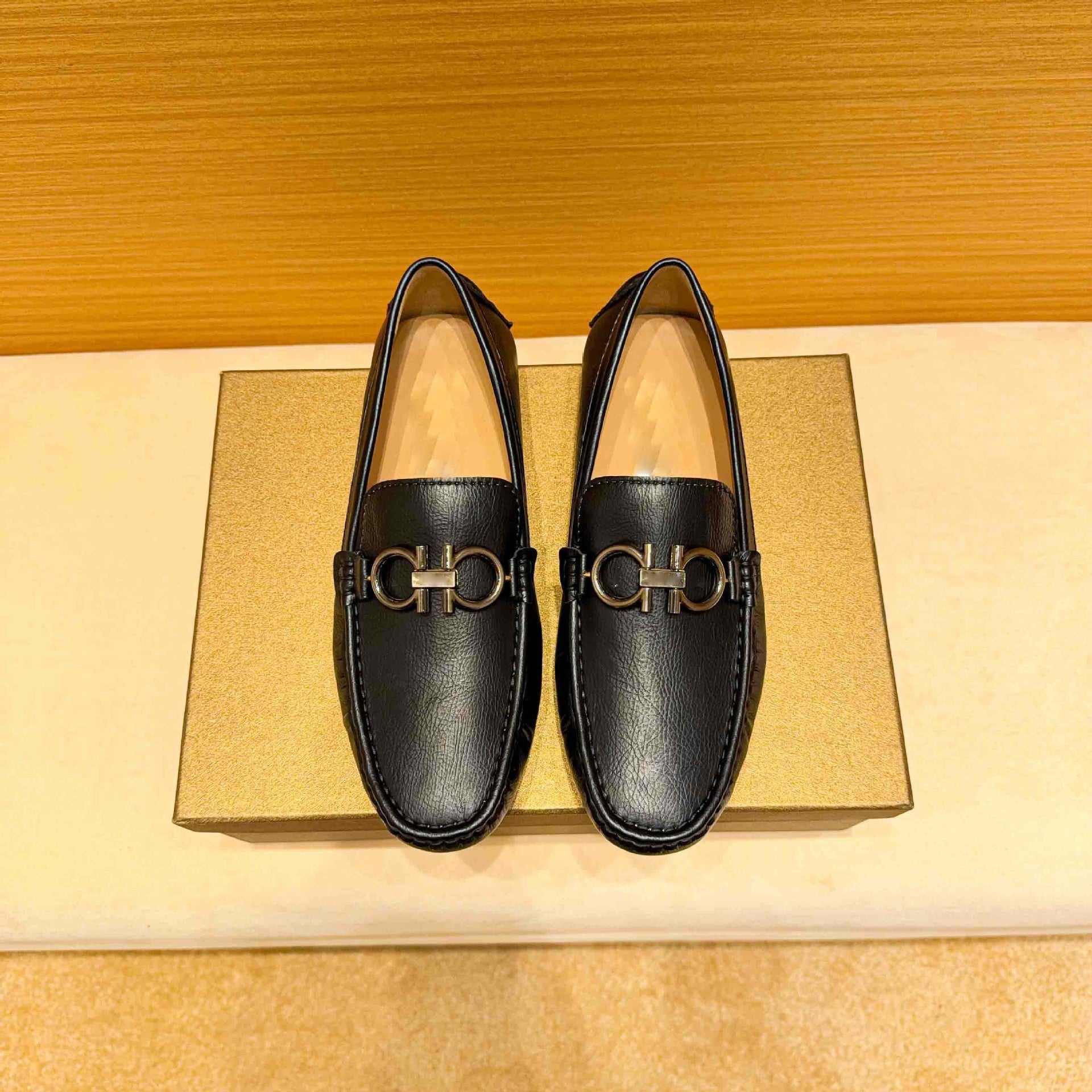 Damen Mokassins Leder Elegante Schuhe Schwarz - Norvielle