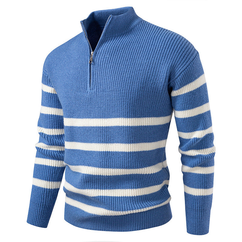 Herren Strickpullover Gestreift Mit Halbreißverschluss