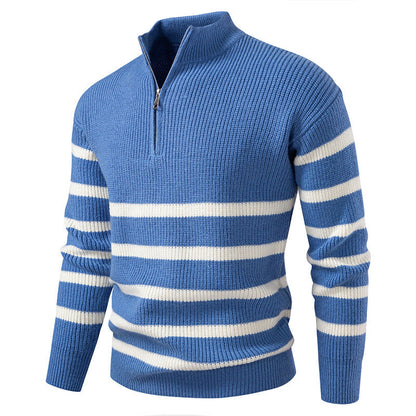 Herren Strickpullover Gestreift Mit Halbreißverschluss