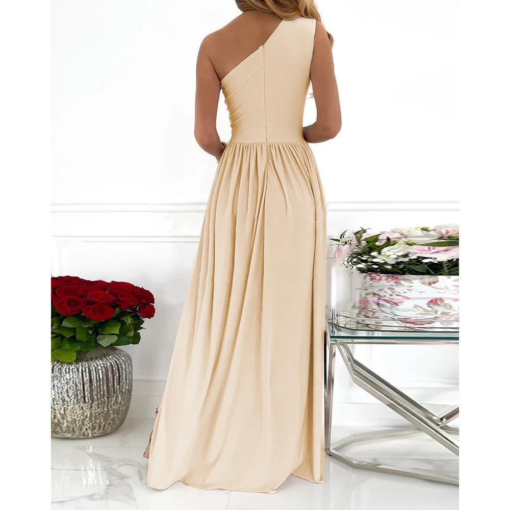 Damen Maxikleid Asymmetrisch Mit Schlitz Lang