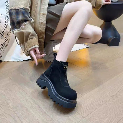 Damen Stiefeletten Plateau Reißverschluss Robust