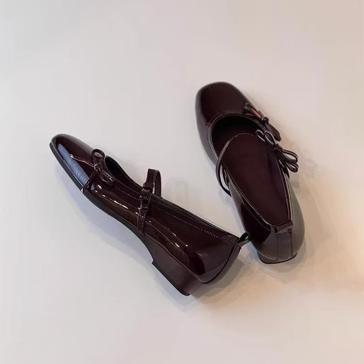 Damen Ballerinas Glänzend mit Riemen
