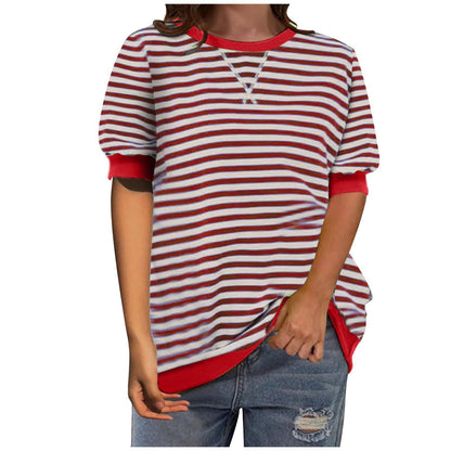 Damen Streifenshirt Lässig Modern Baumwolle