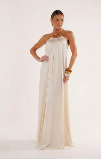 Elegantes Damen Abendkleid Lang Halsband