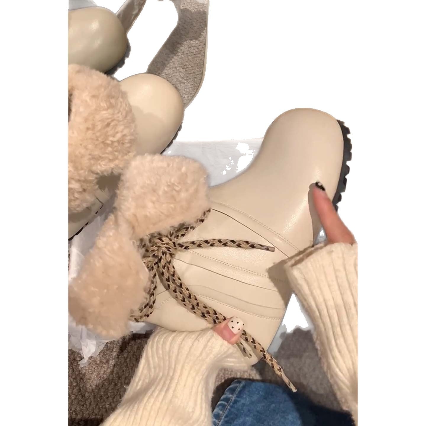 Damen Schnürboots Warm Kuschelig Winterstiefel