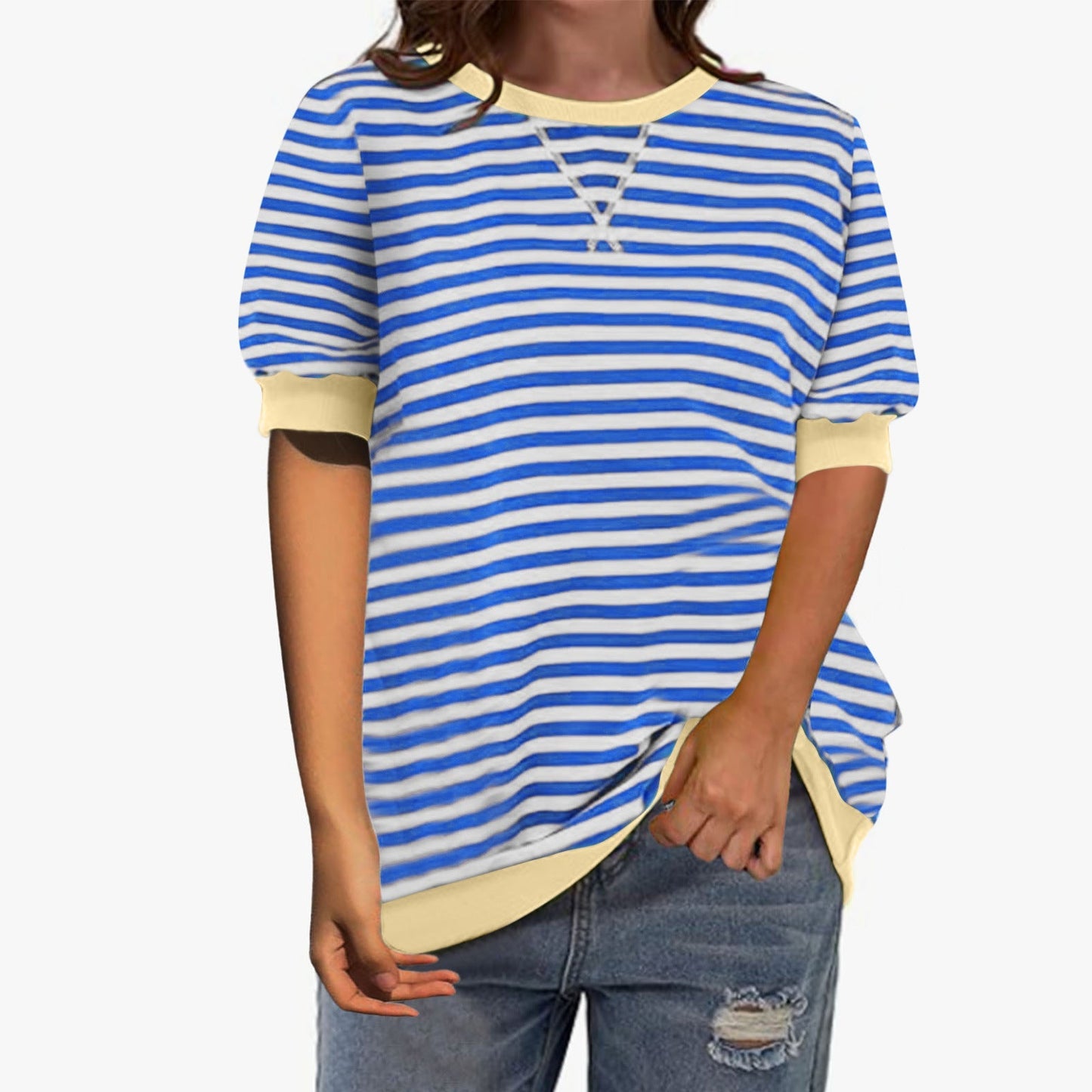 Damen Streifenshirt Lässig Modern Baumwolle