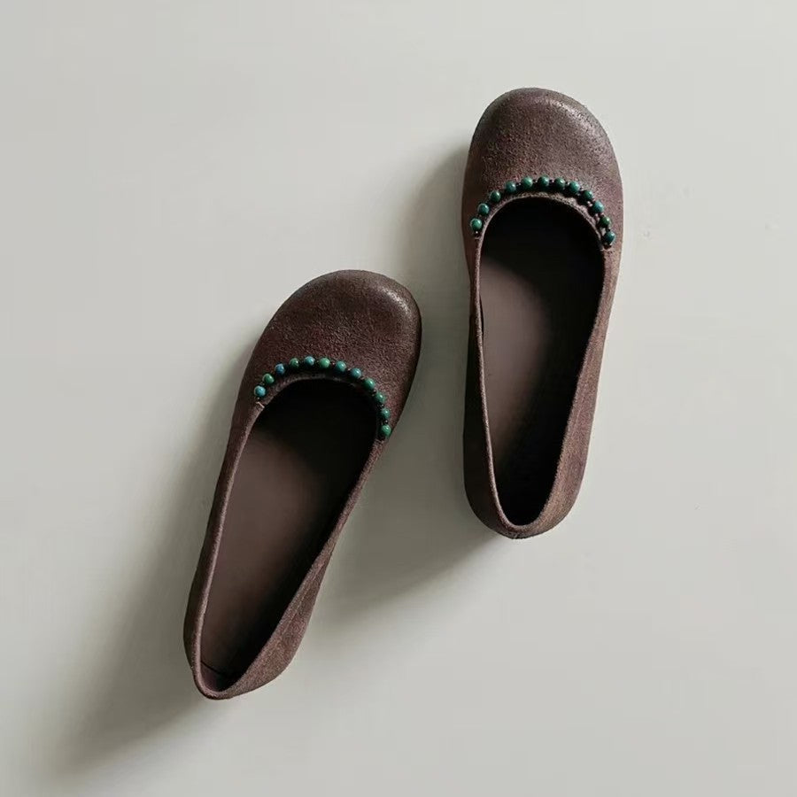 Damen Ballerinas mit Pom-Pom Detail