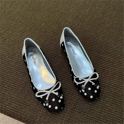 Damen Ballerinas Schleifenverschluss Punktmuster