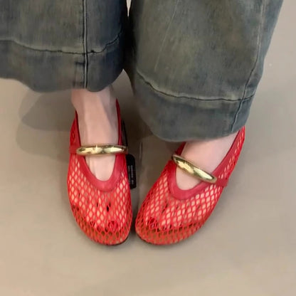 Damen Ballerinas Atmungsaktives Mesh Schimmer Optik Riemen