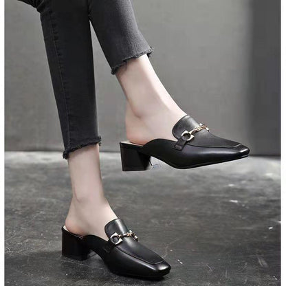 Damen Mules Schuhe Blockabsatz Schnalle