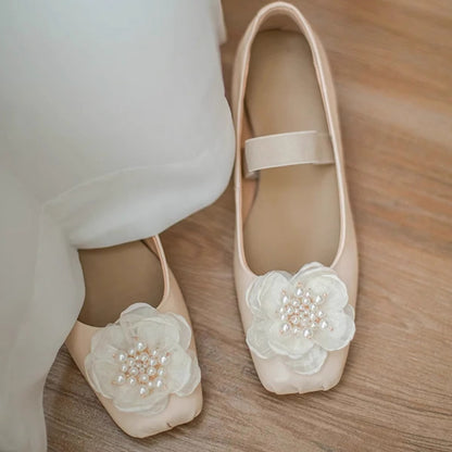 Damen Ballerinas mit Blumenapplikation Elastisch