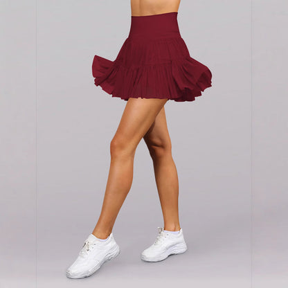Damen Sportrock High Waist Elastisch Rüschen