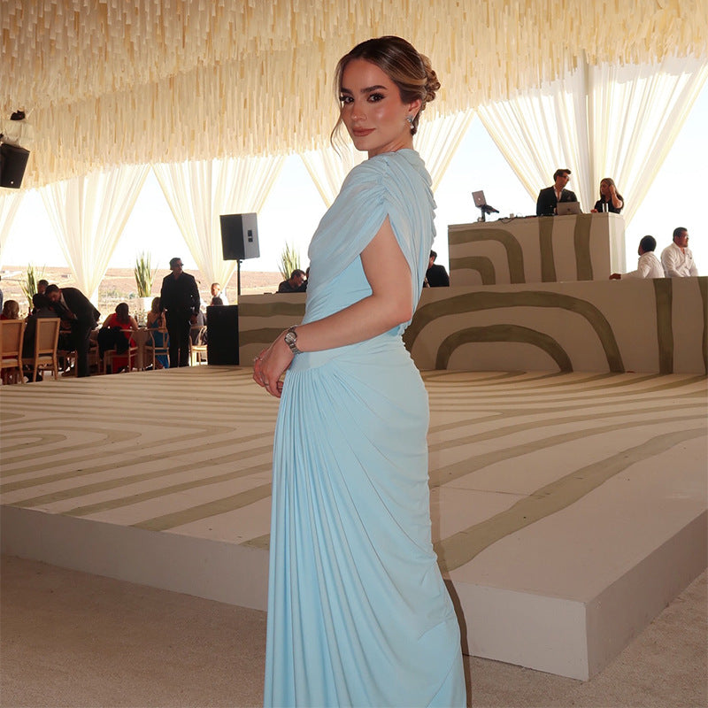 Damen Maxikleid Lang Mit Drapierungen Elegantes