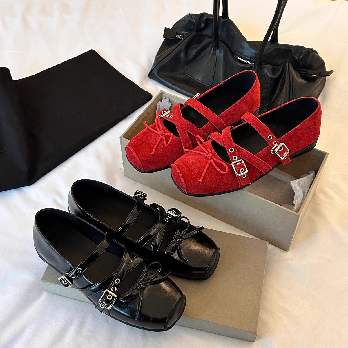 Damen Ballerinas mit Schleifen Detail Modern