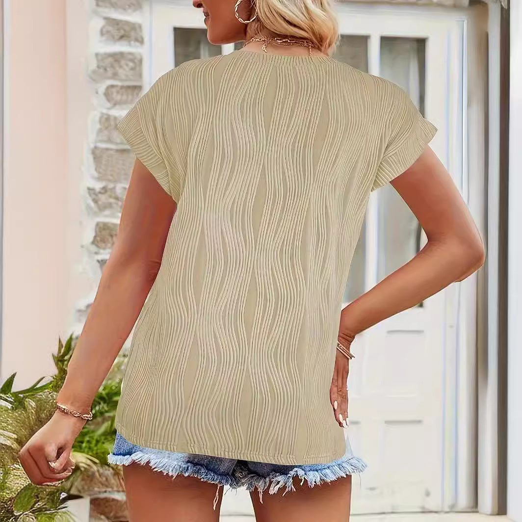 Damen Elastisch Wellenmuster Elegantes Oberteil