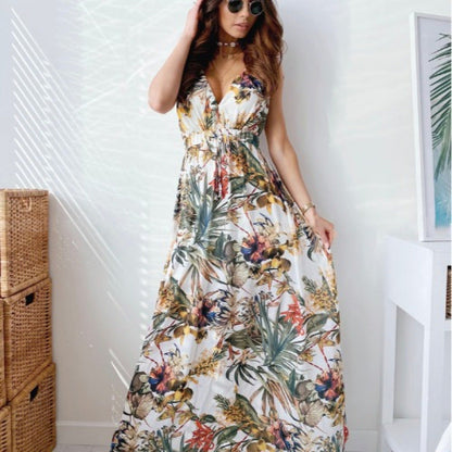 Damen Maxi-Kleid Sommer Tropical Lang Ärmelig