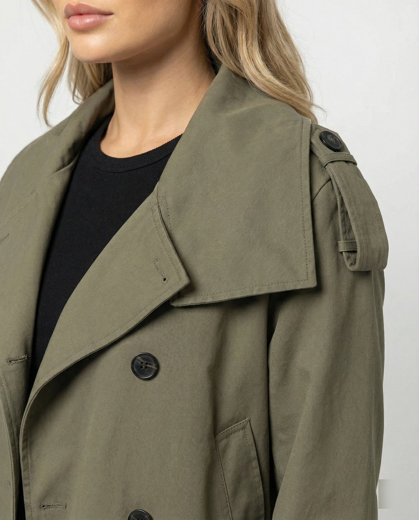 Damen Trenchcoat Kurz Doppelt Knöpft Mit Taillengürtel
