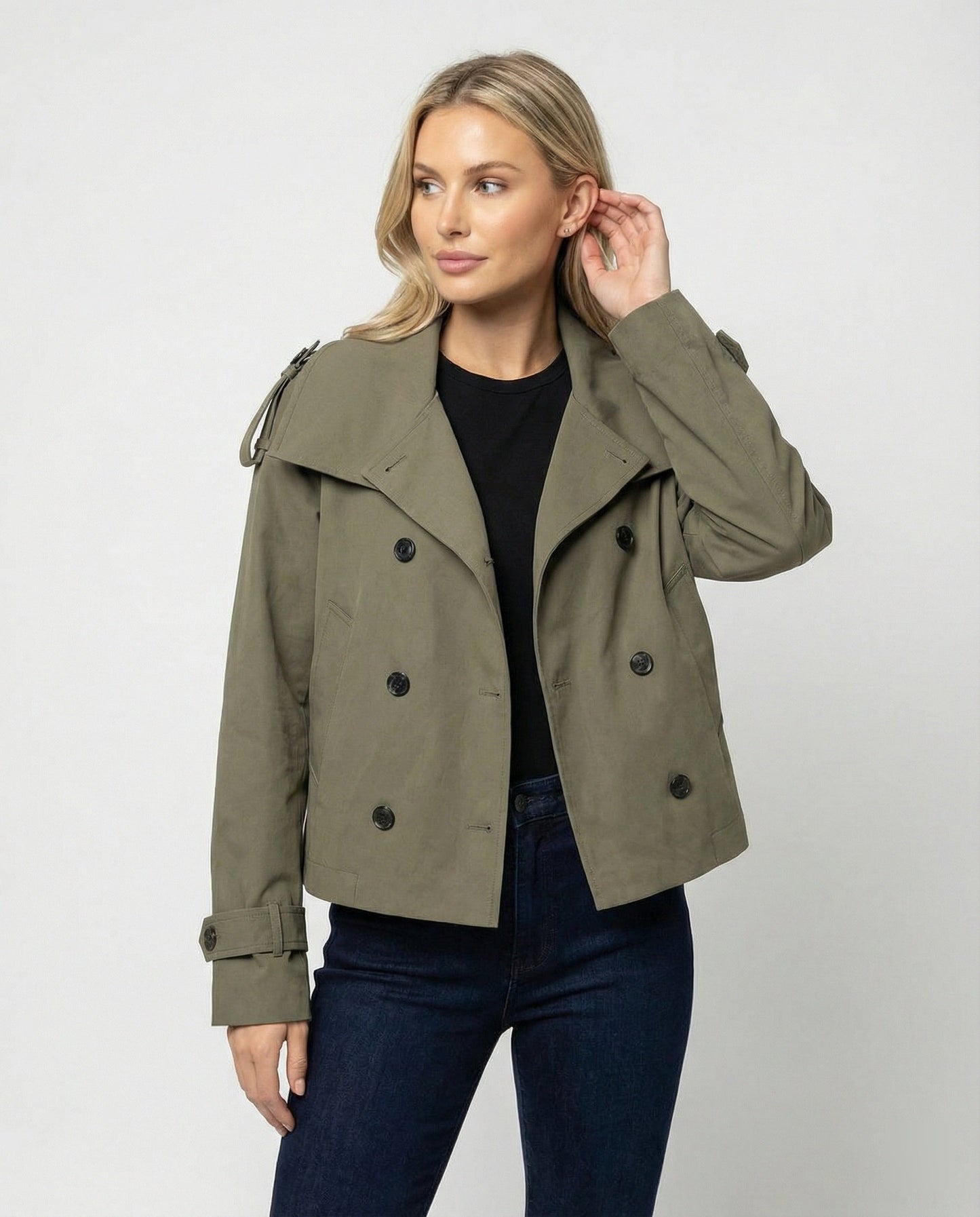 Damen Trenchcoat Kurz Doppelt Knöpft Mit Taillengürtel - Norvielle