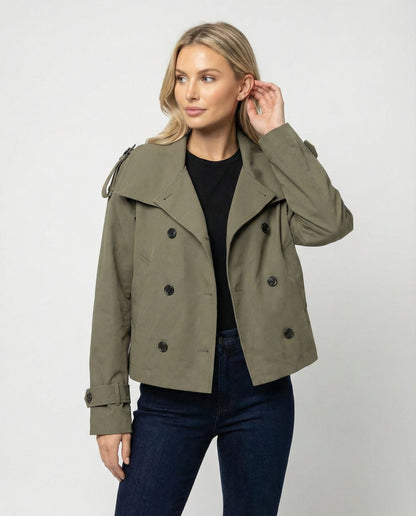 Damen Trenchcoat Kurz Doppelt Knöpft Mit Taillengürtel - Norvielle