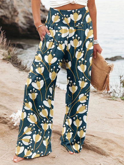Damen Strandhose Bequem Elastisch Floral