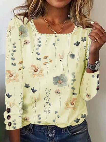 Damen Bluse Mit Knöpfen Floral Druck Elegante Bluse