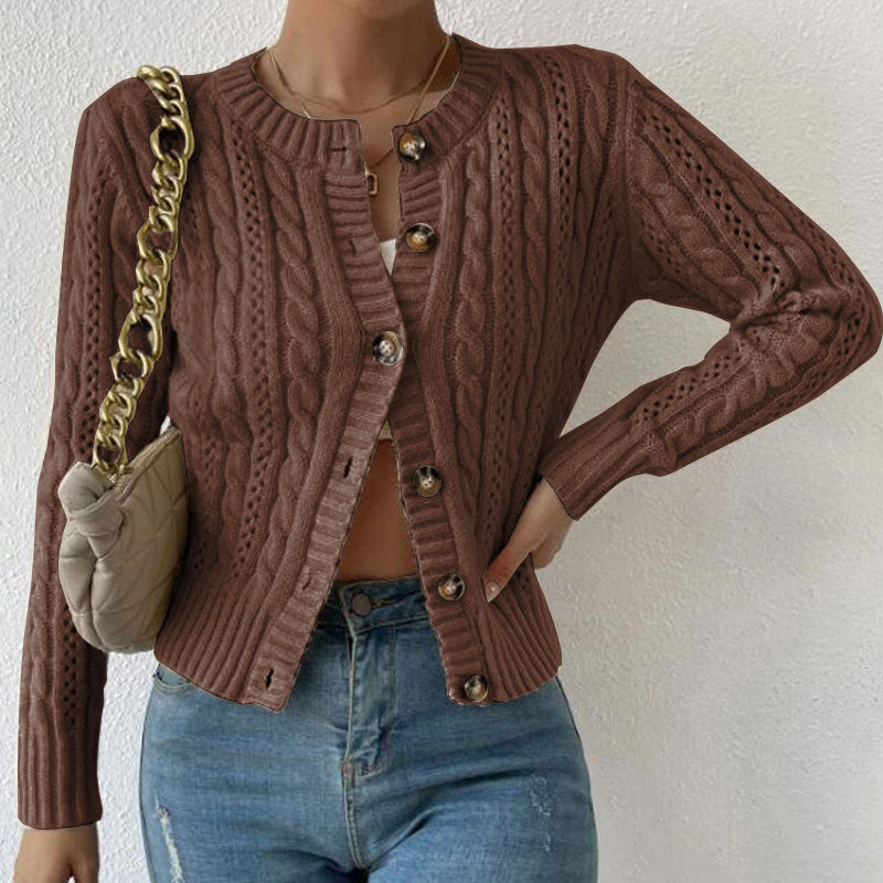 Damen Strickjacke Zopfmuster Knöpfe Grau