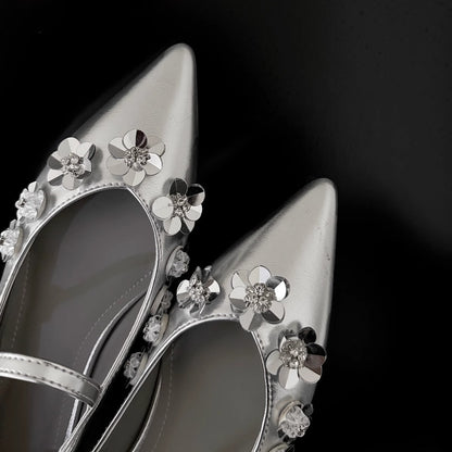 Damen Schuhe Spitze Floral Glitzer