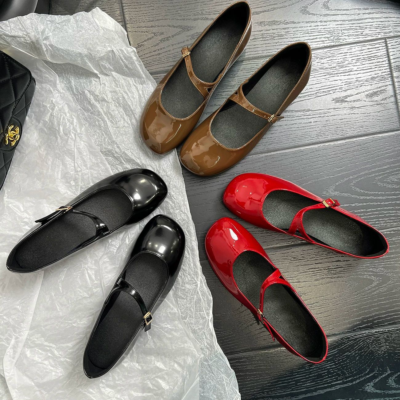 Damen Mary Jane Ballerinas Mit Riemenverschluss