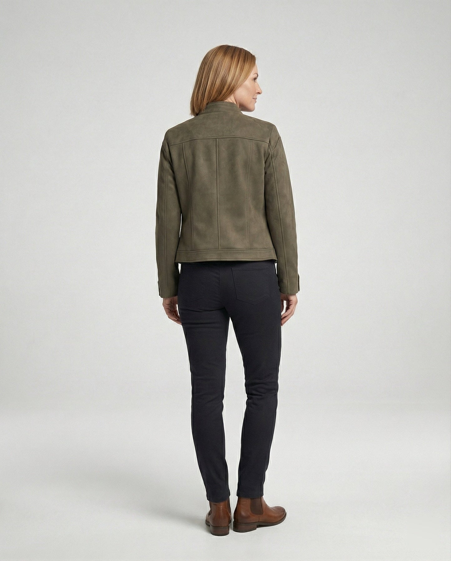 Damen Lederjacke Kurz Velours Stehkragen