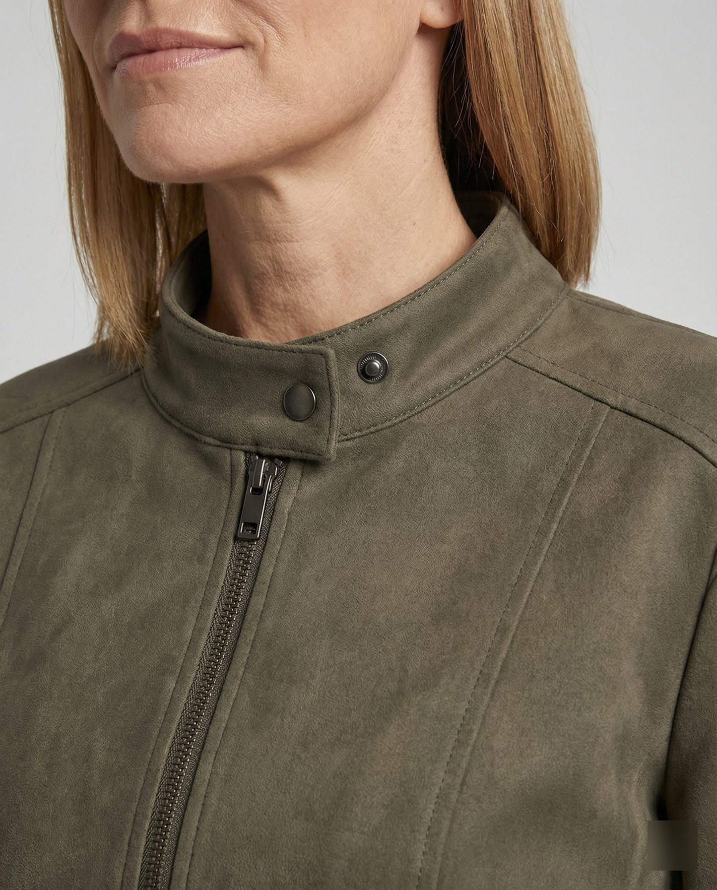 Damen Lederjacke Kurz Velours Stehkragen