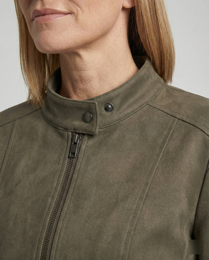 Damen Lederjacke Kurz Velours Stehkragen