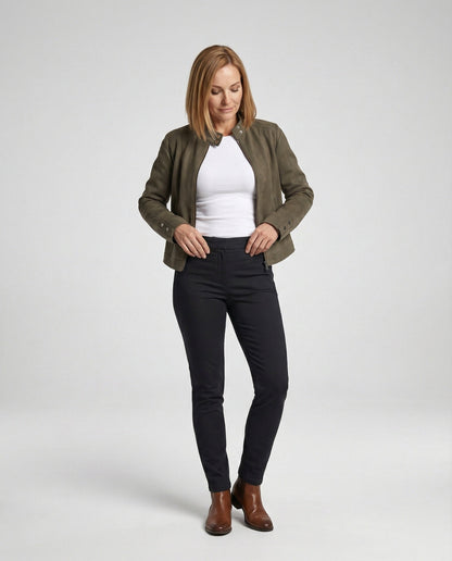 Damen Lederjacke Kurz Velours Stehkragen