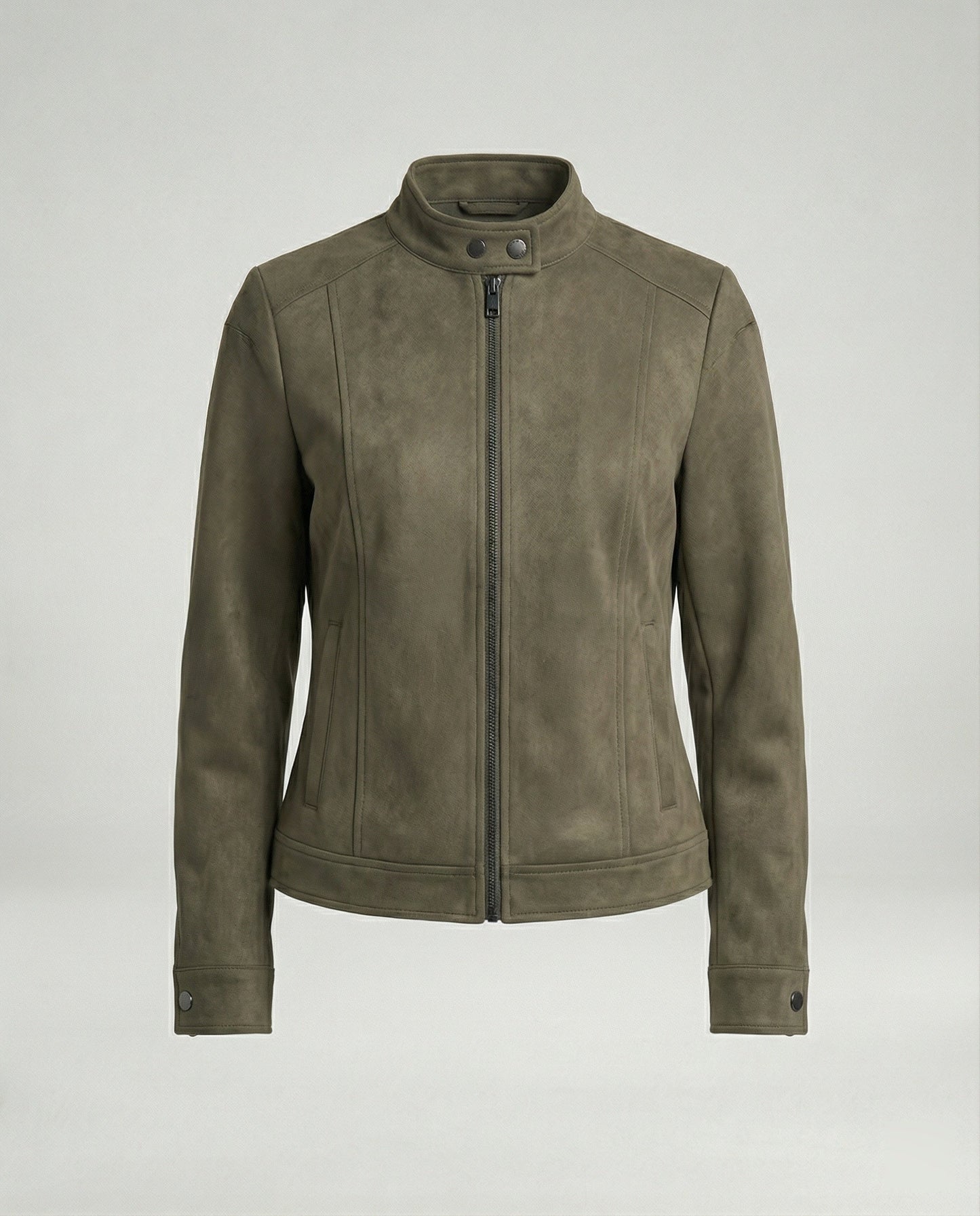 Damen Lederjacke Kurz Velours Stehkragen