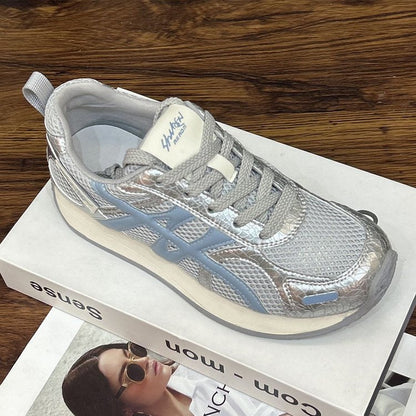 Damen Sneaker Sportlich Atmungsaktives Mesh Metallic