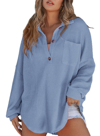 Damen Oversized Baumwollhemd mit Brusttasche und Knöpfen