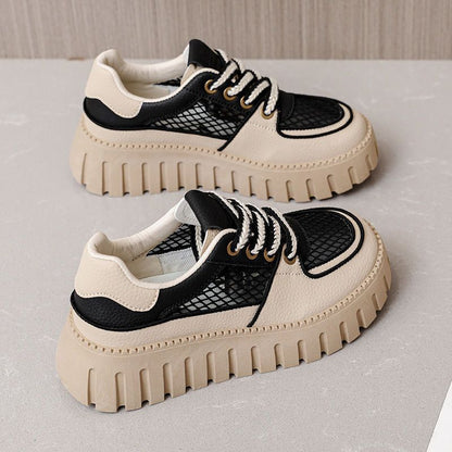 Damen Plateau Sneaker Atmungsaktives Material Sportlich