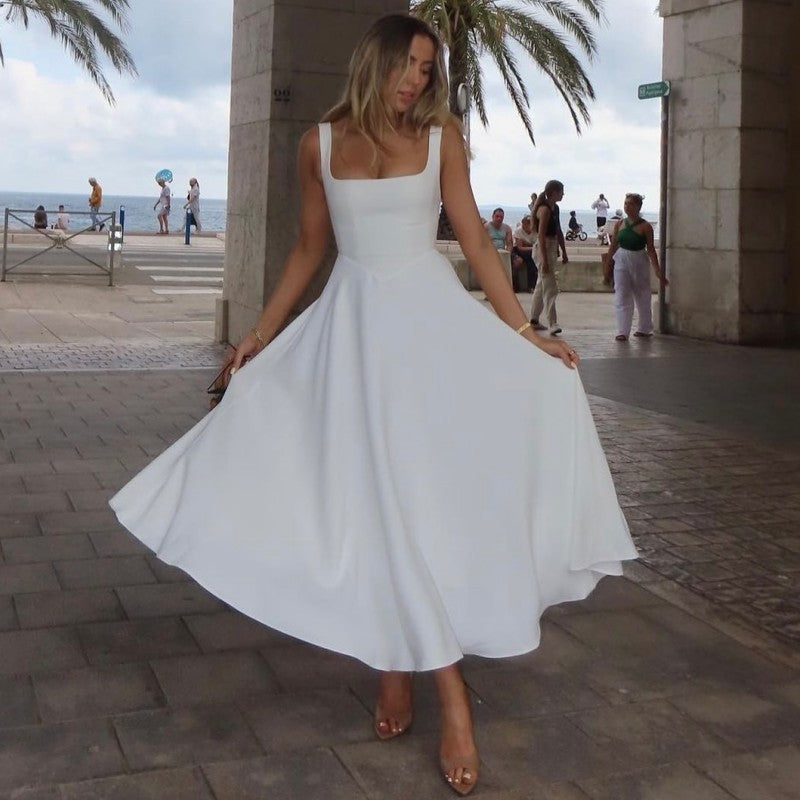 Damen Maxikleid A-Linie Quadratausschnitt Lang - Norvielle