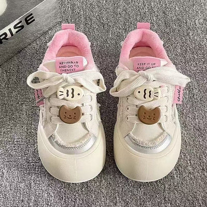 Damen Sneaker Weich Flauschig Schnürsenkel