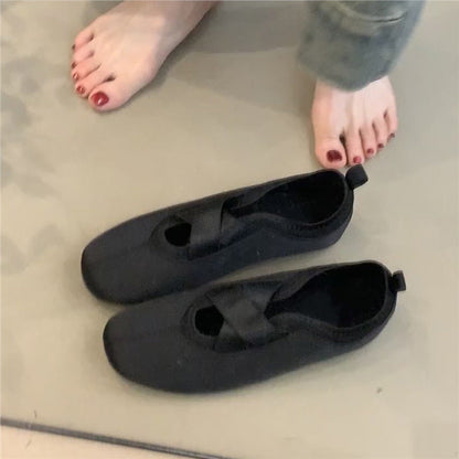 Damen Ballerinas Kreuzriemen Bequem