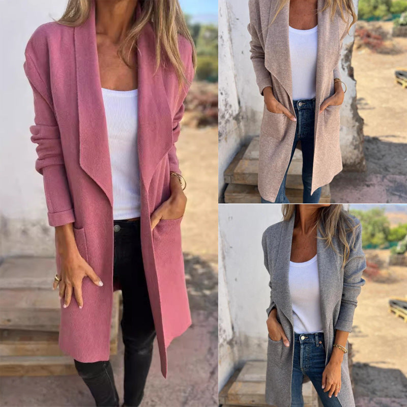 Damen Langcardigan Strick Offene Kanten Schwarz - Norvielle