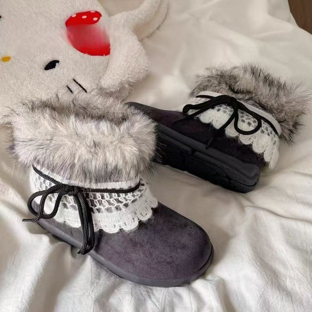 Damen Winterstiefel Warm Fellkragen Schnee Stiefel