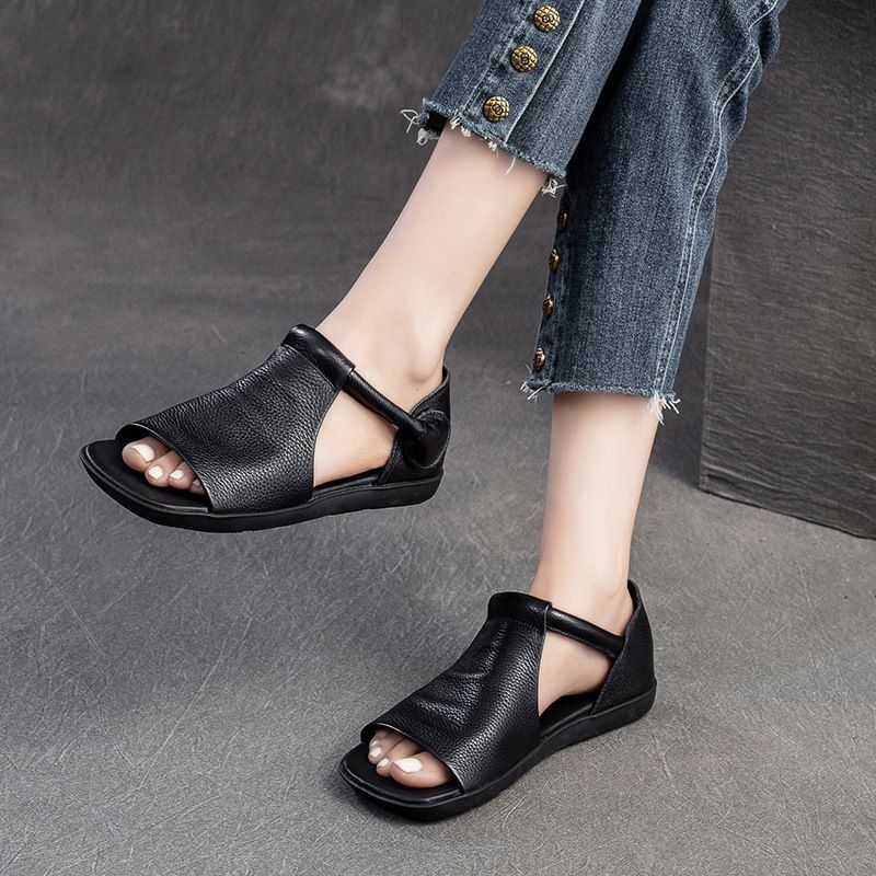 Damen Sandalen Atmungsaktives Leder Mit Riemchen Bequem - Norvielle