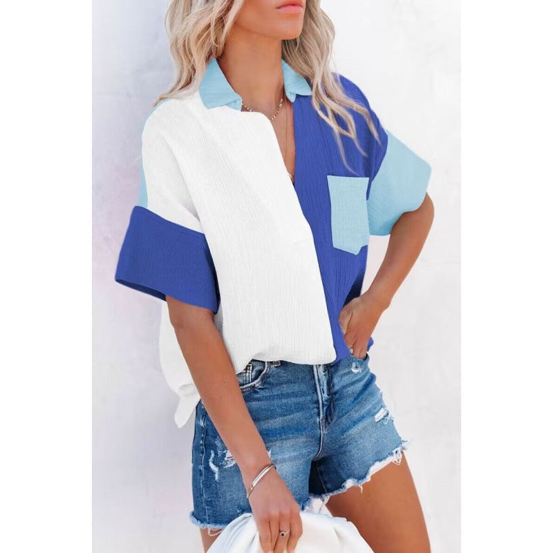 Damen Freizeithemd Patchwork-Design Bluse