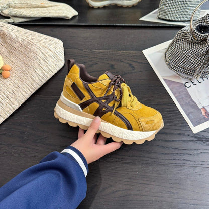 Damen Sneaker Sportlich Wildleder Dicke Sohle