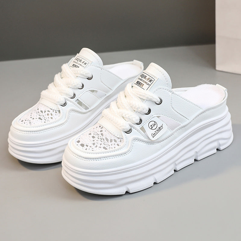 Damen Slipper Chunky Atmungsaktives Material Schnürsenkel