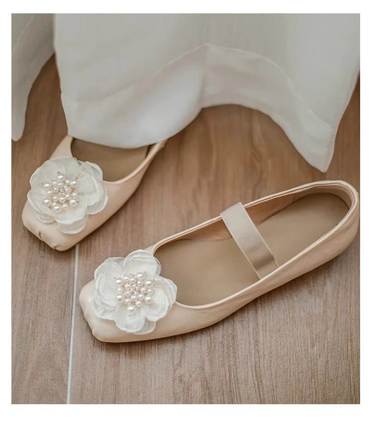Damen Ballerinas mit Blumenapplikation Elastisch